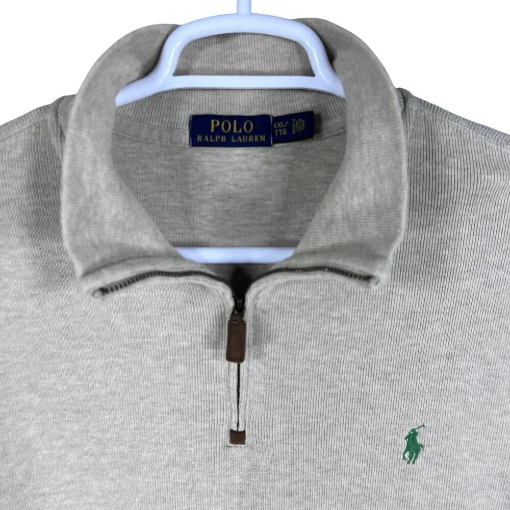 Polo Ralph Lauren Mens XXL Tan Rib Mockneck 1/4 Zip Pullover Old Money Timeless